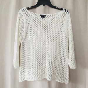 Open Weave Boat Neck Cream Sweater